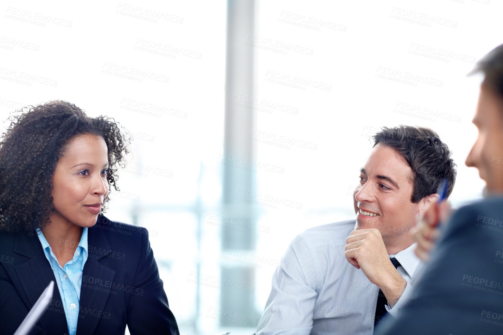 Buy stock photo Business colleagues sitting and having a meeting