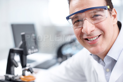 Buy stock photo Closeup of a scientist smiling at the camera