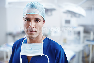 Buy stock photo Close-up of a confident male doctor ready for surgery
