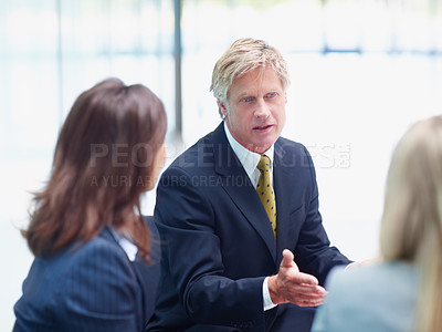 Buy stock photo Law firm, advice and people in meeting for court case planning, strategy discussion or communication. Business man, corporate lawyer and collaboration for evidence review or legal conversation