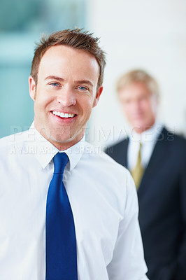 Buy stock photo Portrait, business people and man in workplace, accountant and smile with career ambition. Face, employee and consultant in office, accounting firm or financial advisor with happiness or professional