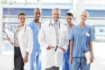 Buy stock photo Team of medical professionals standing together