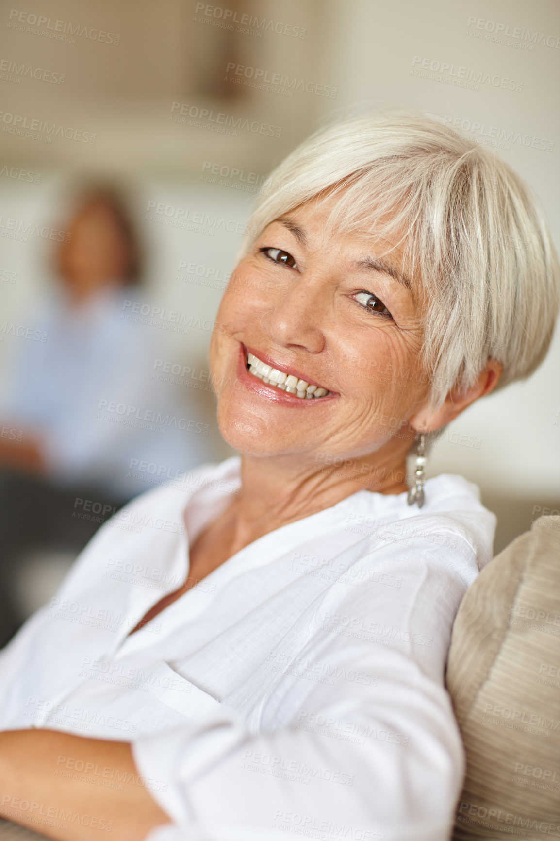 Buy stock photo Portrait of an elderly woman at home