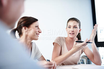 Buy stock photo Business people, ideas and team planning in office, brainstorming and talking to news editor for strategy. Meeting, cooperation or discussion for advice, training and solution in creative startup