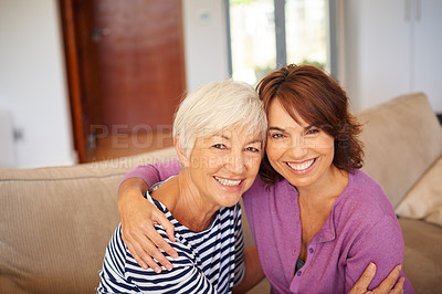 Buy stock photo Portrait of a mother and daughter embracing each other
