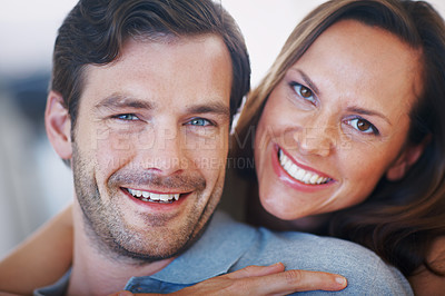 Buy stock photo Closeup portrait of a happily married young couple