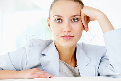 Buy stock photo Portrait of a relaxed young business woman