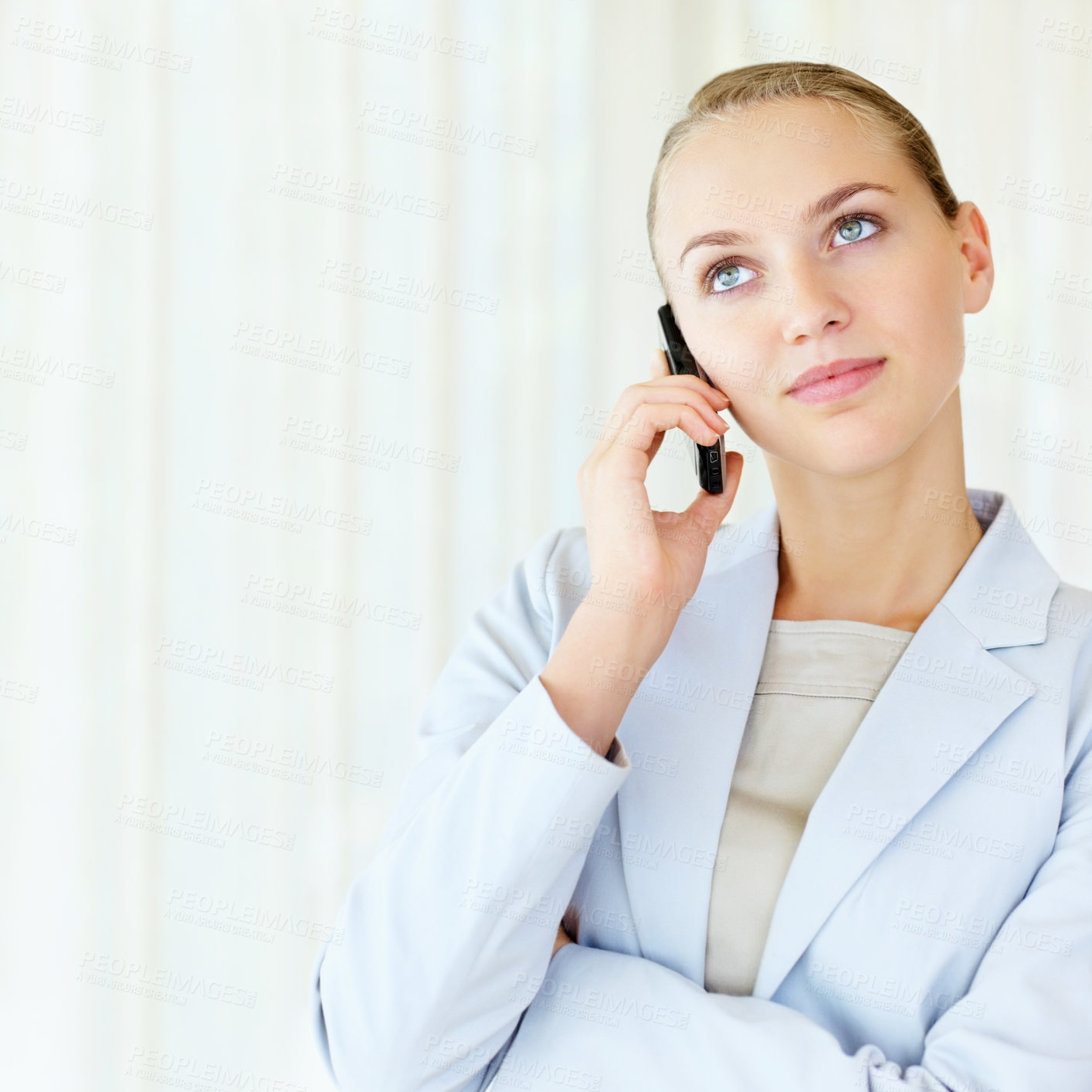Buy stock photo Young pretty business woman speaking over the cellphone