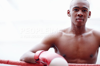 Buy stock photo Muscular African American man standing near ring