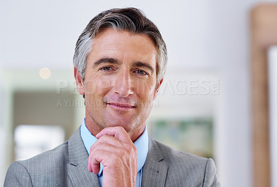 Buy stock photo Portrait of a confident-looking mature businessman with his hand on his chin