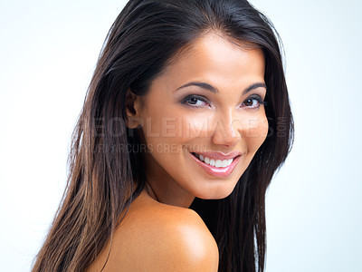 Buy stock photo Studio portrait of a beautiful young woman with cosmetic enhancements