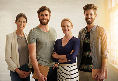 Buy stock photo Full length portrait of a business team standing in their office