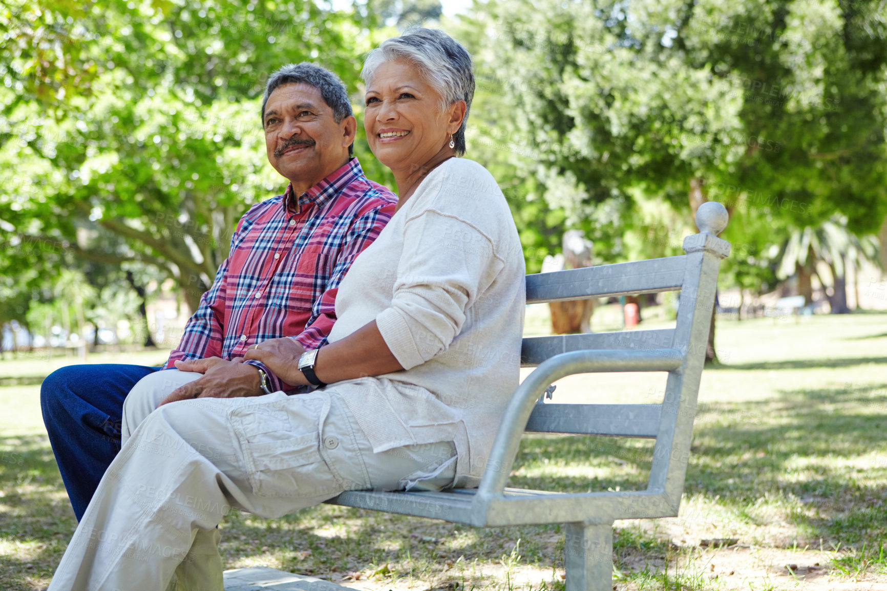 Buy stock photo Shot of a loving senior couple enjoying quality time together outdoors