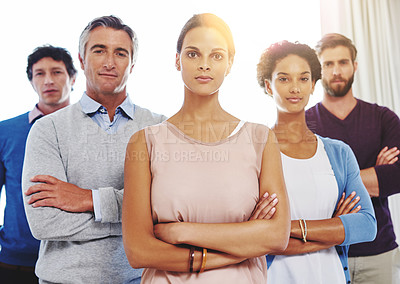 Buy stock photo Cropped portrait of a diverse business team