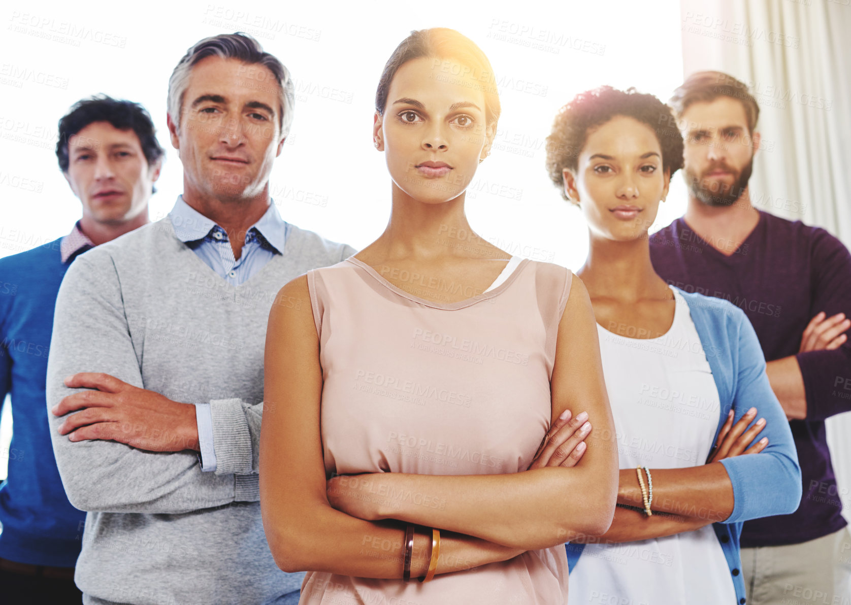 Buy stock photo Cropped portrait of a diverse business team