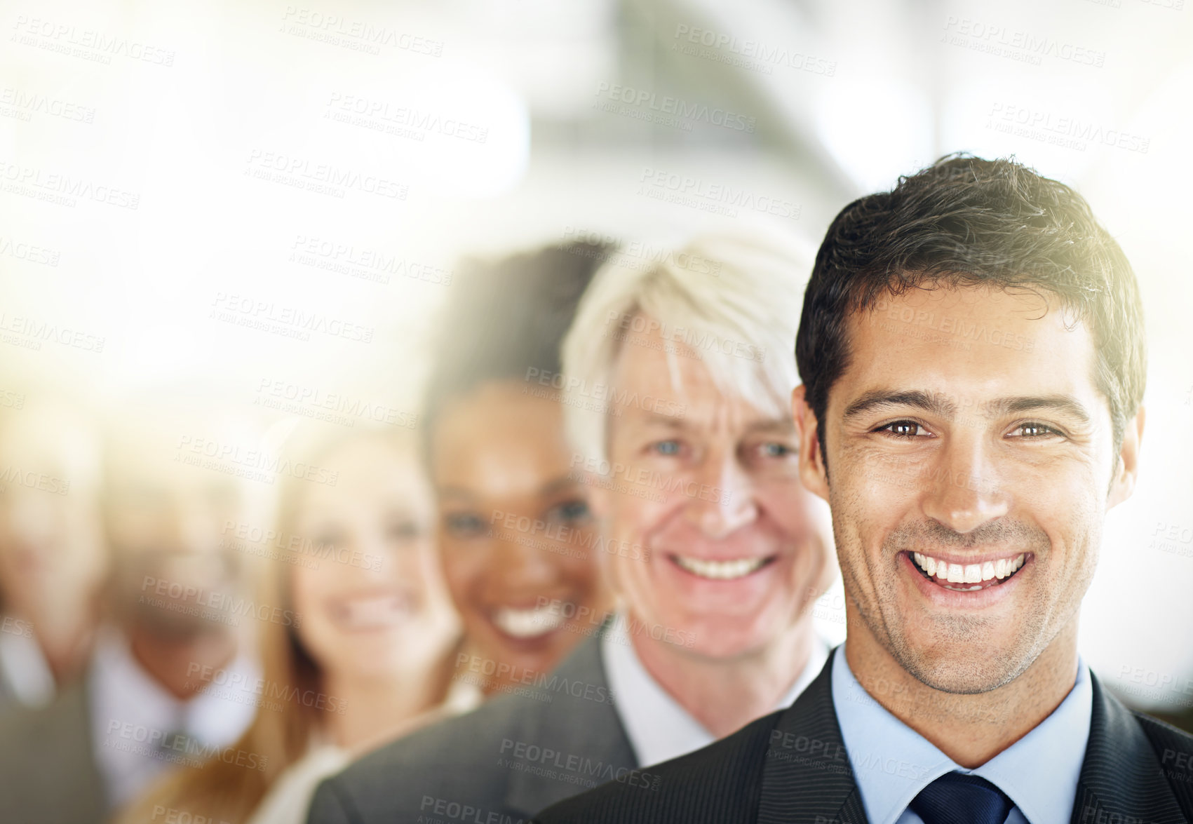 Buy stock photo Cropped portrait of a group of diverse businesspeople standing in a line