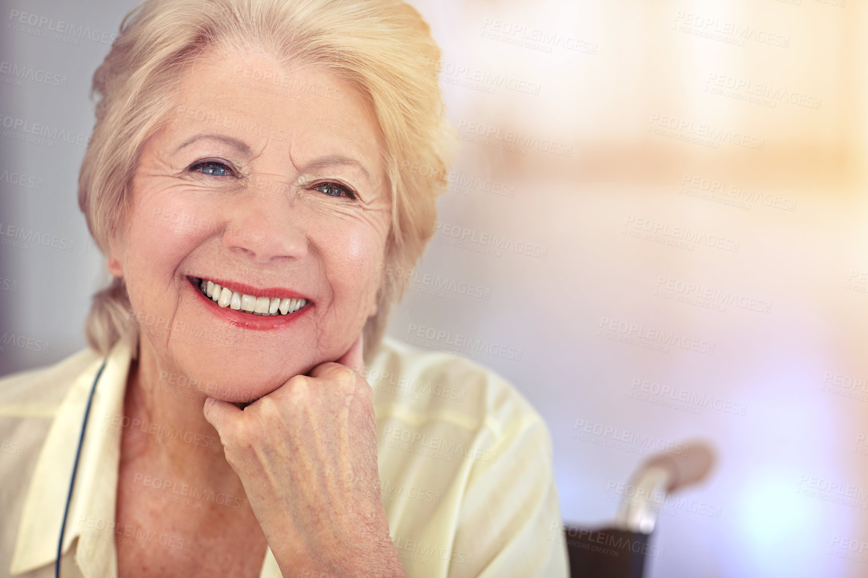 Buy stock photo Cropped portrait of a senior woman at home