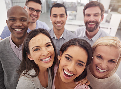 Buy stock photo Cropped portrait of a group of happy businesspeople