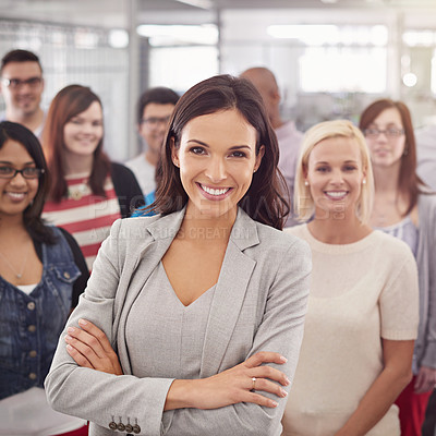Buy stock photo Cropped portrait of a diverse group of businesspeople