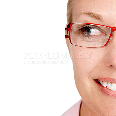 Buy stock photo Studio shot of a businesswoman standing against a white background