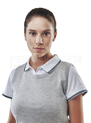 Buy stock photo Studio shot of a young golfer isolated on white
