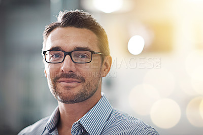 Buy stock photo Cropped portrait of a businessman standing in an office
