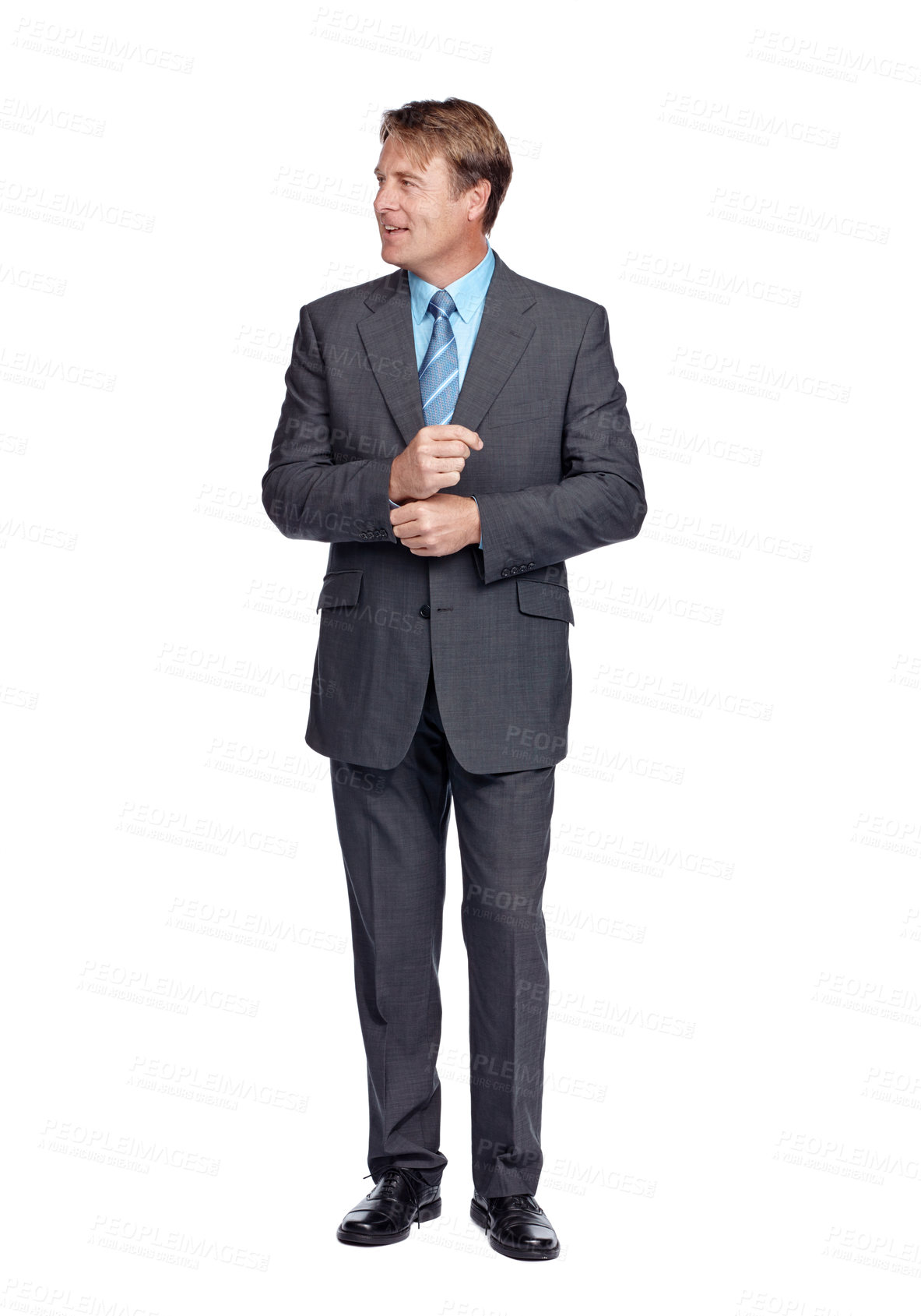 Buy stock photo Professional, business man and corporate suit of a financial consultant with white background. Studio, isolated and finance worker model ready for executive company working feeling proud and happy
