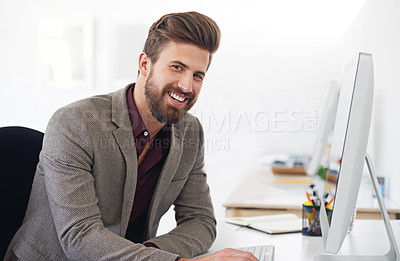 Buy stock photo Smile, portrait and business man, accountant or auditor in company office. Face, entrepreneur and accounting professional from Canada with pride for career, corporate job and success mindset at work.