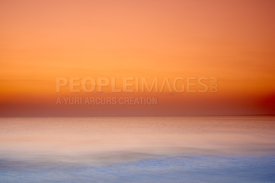 Buy stock photo Copy space sunset on the West coast of Jutland, Lokken, Denmark. dramatic sea sunset. A burning sky and shining golden water. Orange sky, yellow sun, and amazing sea. Summer sunset seascape. 