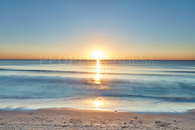 Buy stock photo Beautiful copyspace west coast of Jutland in Denmark. Ocean waves washing onto the shore at beach in resort. Water and seascape during holiday and vacation abroad and overseas. View of sea during day