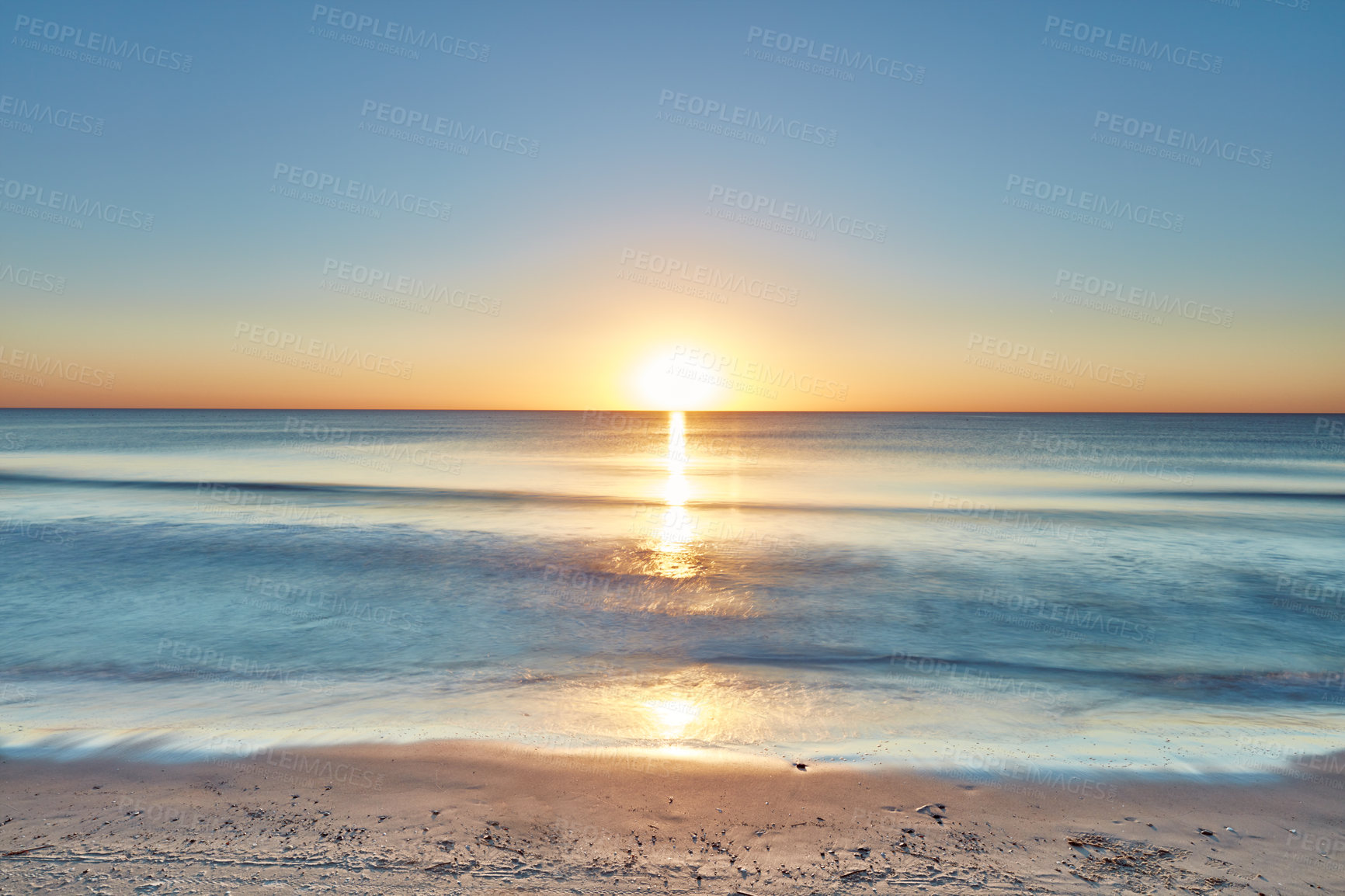 Buy stock photo Beautiful copyspace west coast of Jutland in Denmark. Ocean waves washing onto the shore at beach in resort. Water and seascape during holiday and vacation abroad and overseas. View of sea during day