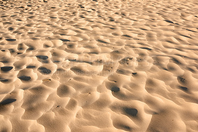 Buy stock photo Natural, sand ripples and environment with desert, dune and travel with tourism, adventure and texture. Empty, landscape and outdoor with summer, holiday and sustainability with nature and pattern