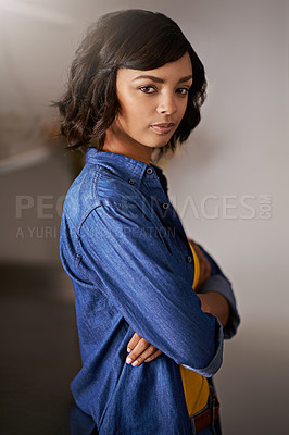 Buy stock photo Portrait of a young woman at home