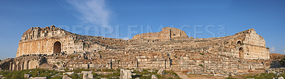 Buy stock photo Architecture, ruin and building in city for tourism, traditional infrastructure and culture in Turkey. Background, ancient town and stone walls, structure design and relic for travel destination