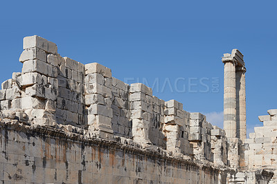 Buy stock photo The Temple of Apollo - Didyma - on the west coast of Turkey, was an important sacred site in the ancient Greek world. Its famous oracle and Temple of Apollo attracted crowds of pilgrims and was second in importance only to Delphi.