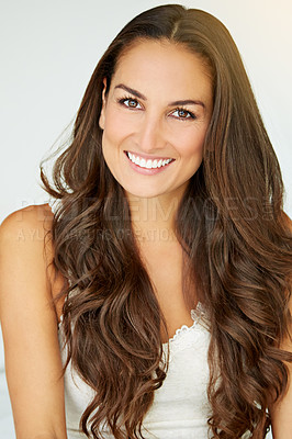 Buy stock photo Portrait of a young woman relaxing at home