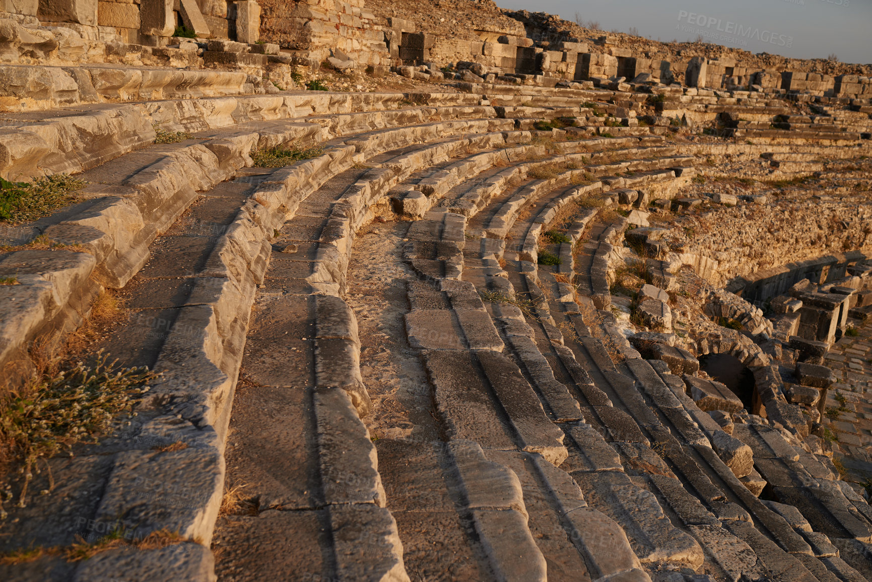 Buy stock photo Travel, old building and ancient architecture in Greece as temple, structure and history at destination. Landmark, monument and empire with tourism, culture and art for discovery, adventure and site