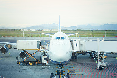 Buy stock photo Shot of an airplane at an airport