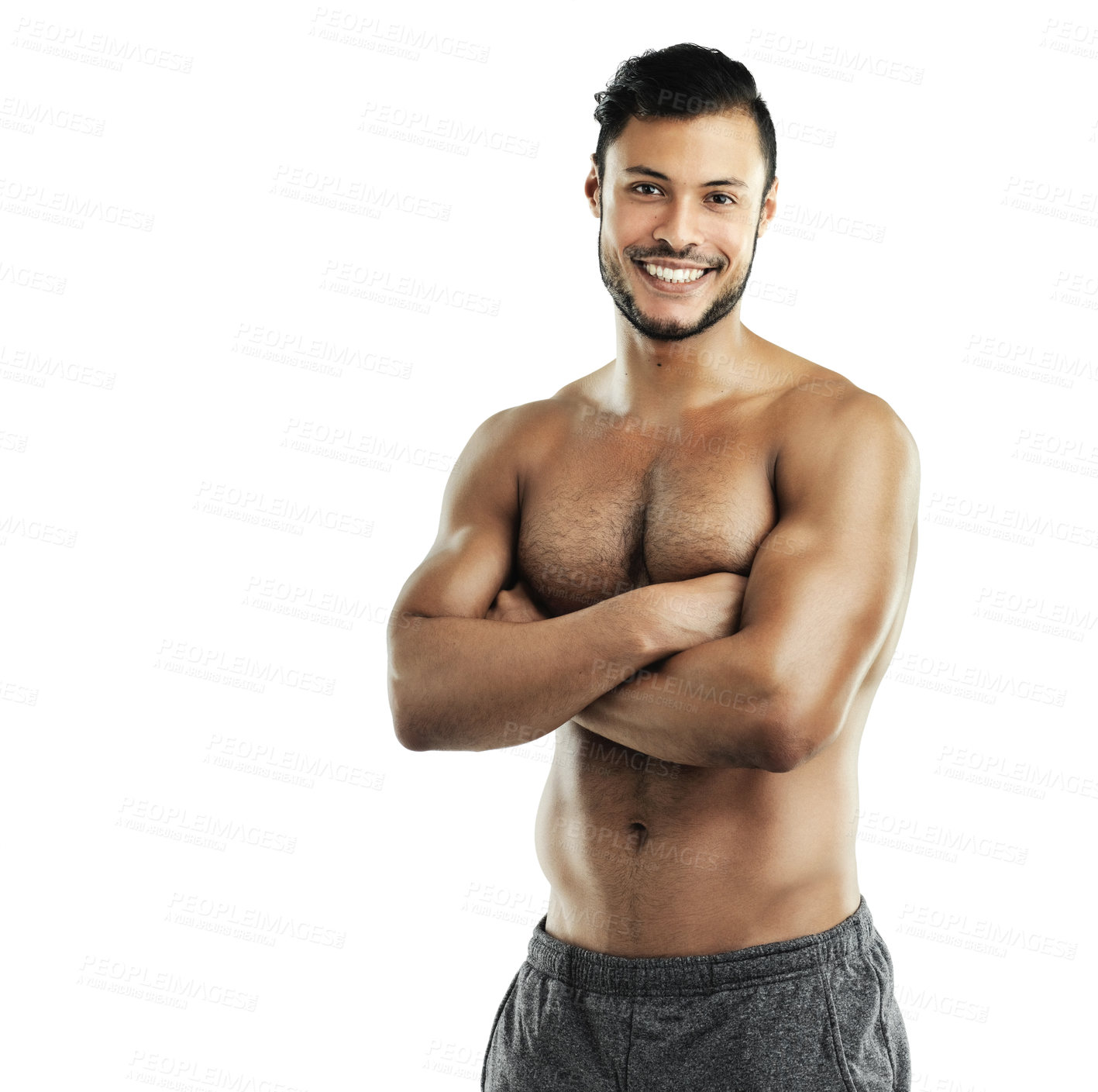 Buy stock photo Studio portrait of an athletic young man posing against a white background