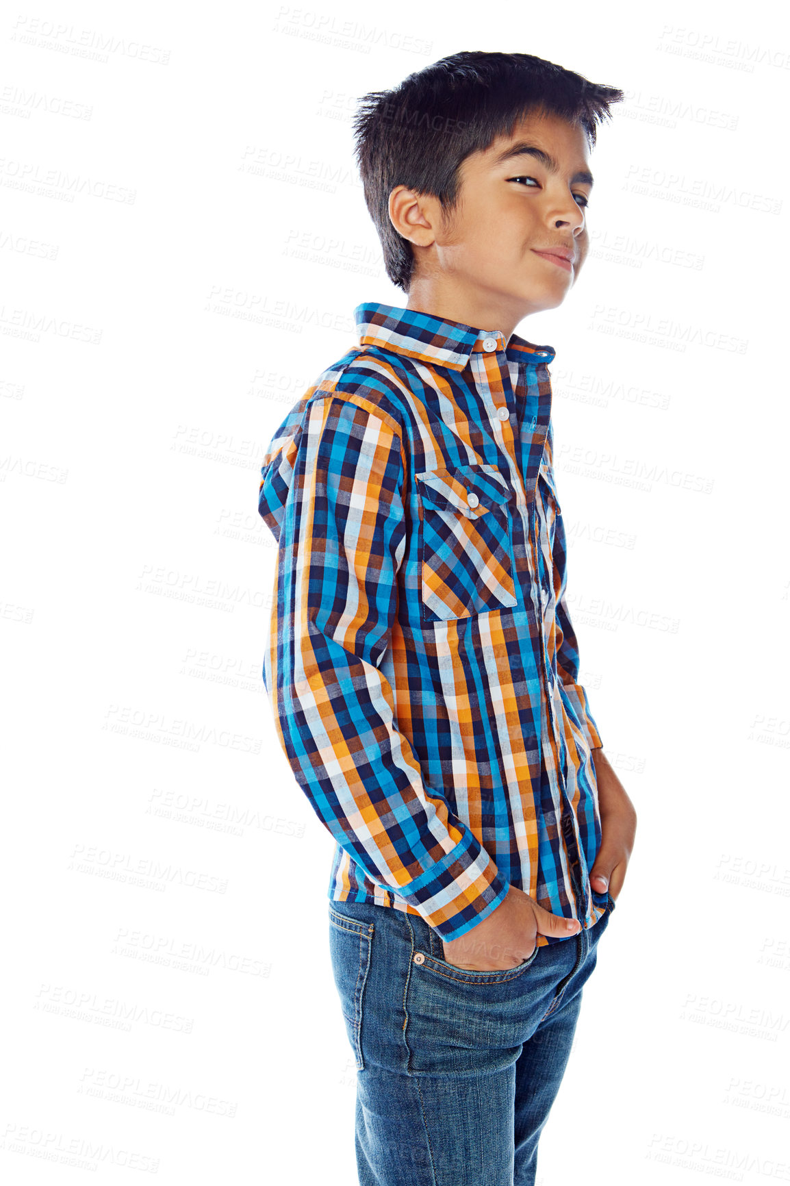 Buy stock photo Studio portrait of a young boy posing against a white background