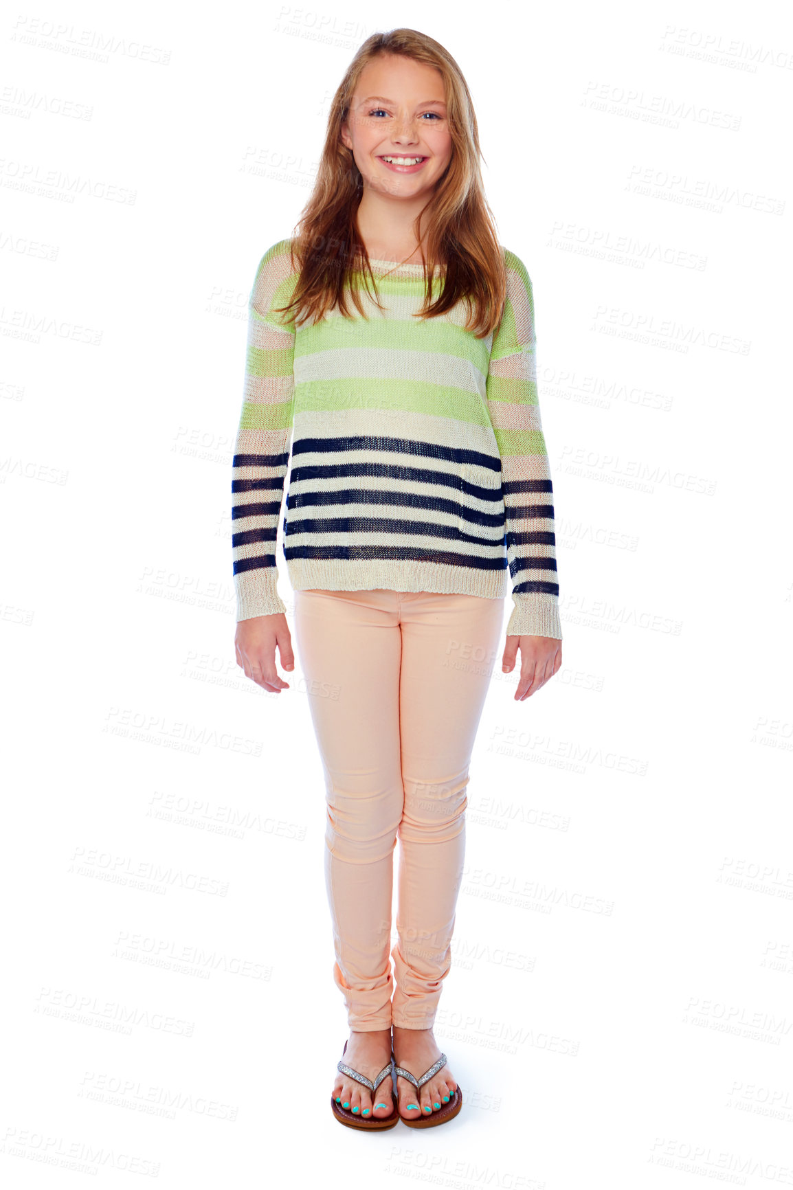 Buy stock photo Studio portrait of a young girl posing against a white background