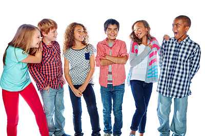 Buy stock photo Studio portrait of a group of young friends hanging out against a white background