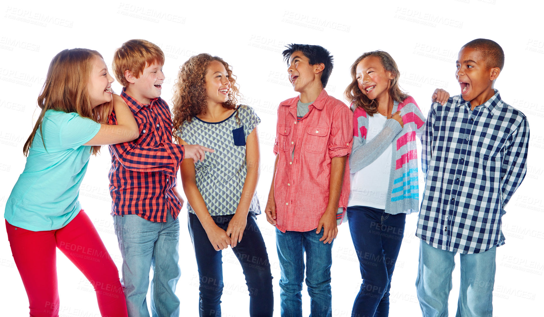 Buy stock photo Studio shot of a group of young friends hanging out against a white background