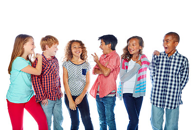 Buy stock photo Studio shot of a group of young friends hanging out against a white background