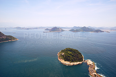 Buy stock photo Aerial shot of the islands off Rio De Janeiro, Brazil