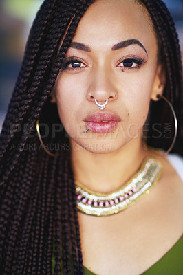 Buy stock photo Portrait of an attractive young woman with piercings