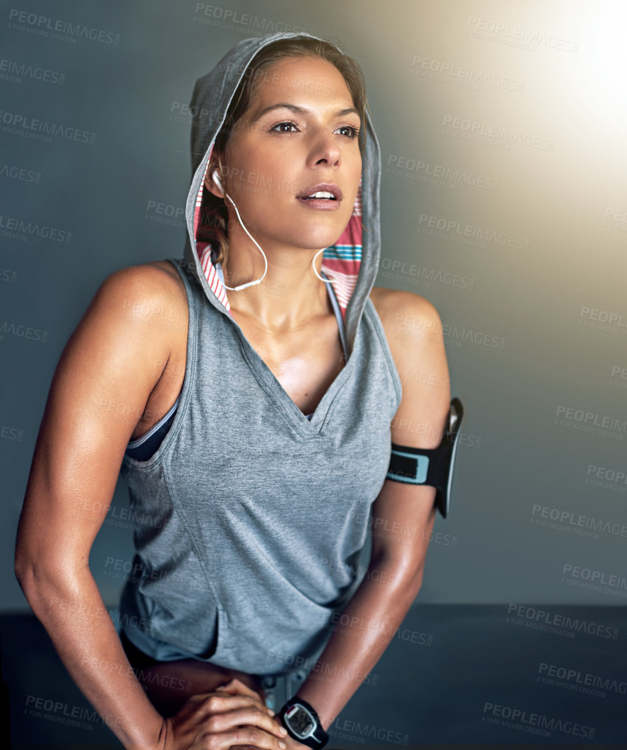 Buy stock photo Shot of a fit young woman lunging during her workout