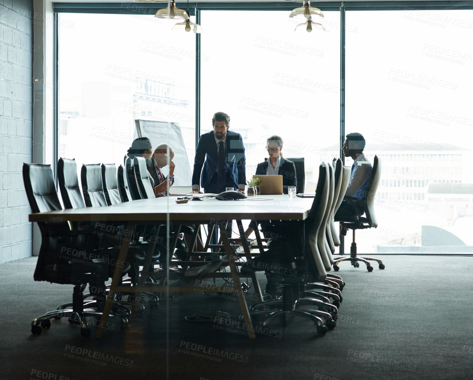 Buy stock photo Meeting, business people and group in boardroom, conversation and planning for sales project. Employees, corporate professional and coworkers in office, discussion and teamwork for ideas and feedback