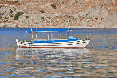 Buy stock photo Small boat - large lake in Western Turkey