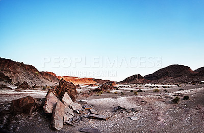 Buy stock photo Shot of rugged desert terrain